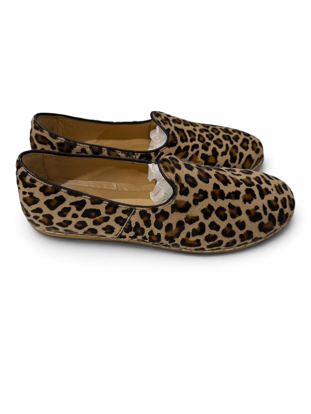Charix Women’s Leopard Comfort Slip On Flat Tan Black Real Hair Leather Istanbul